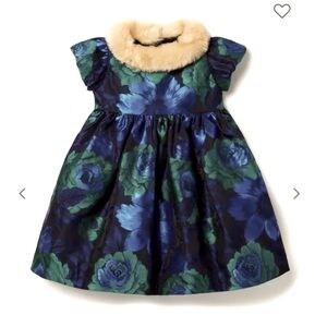 💙Janie and Jack💚 Holiday Floral Jacquard Faux Fur Collar Dress